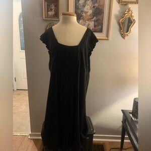 Elle Black Knit Dress with Pleats LBD XL Preppy Weekend Dress Cruise Wear